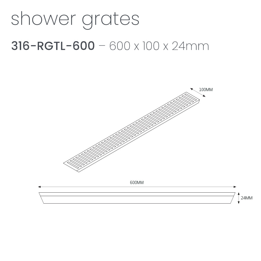 Linear Slotted Floor Grate (Brushed Satin) LID ONLY 100mm x 600mm