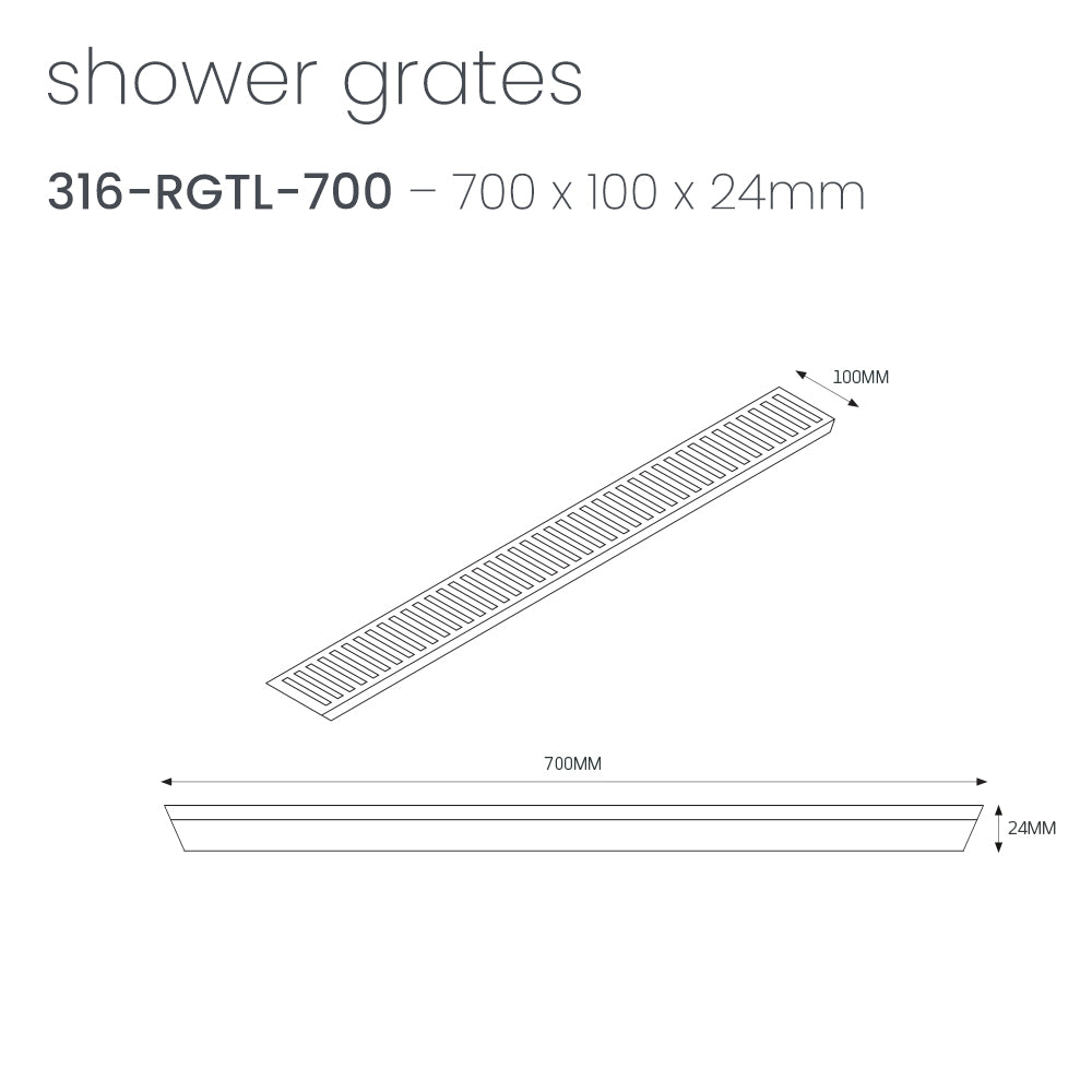 Linear Slotted Floor Grate (Brushed Satin) LID ONLY 100mm x 700mm
