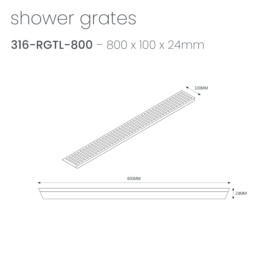 Linear Slotted Floor Grate (Brushed Satin) LID ONLY 100mm x 800mm