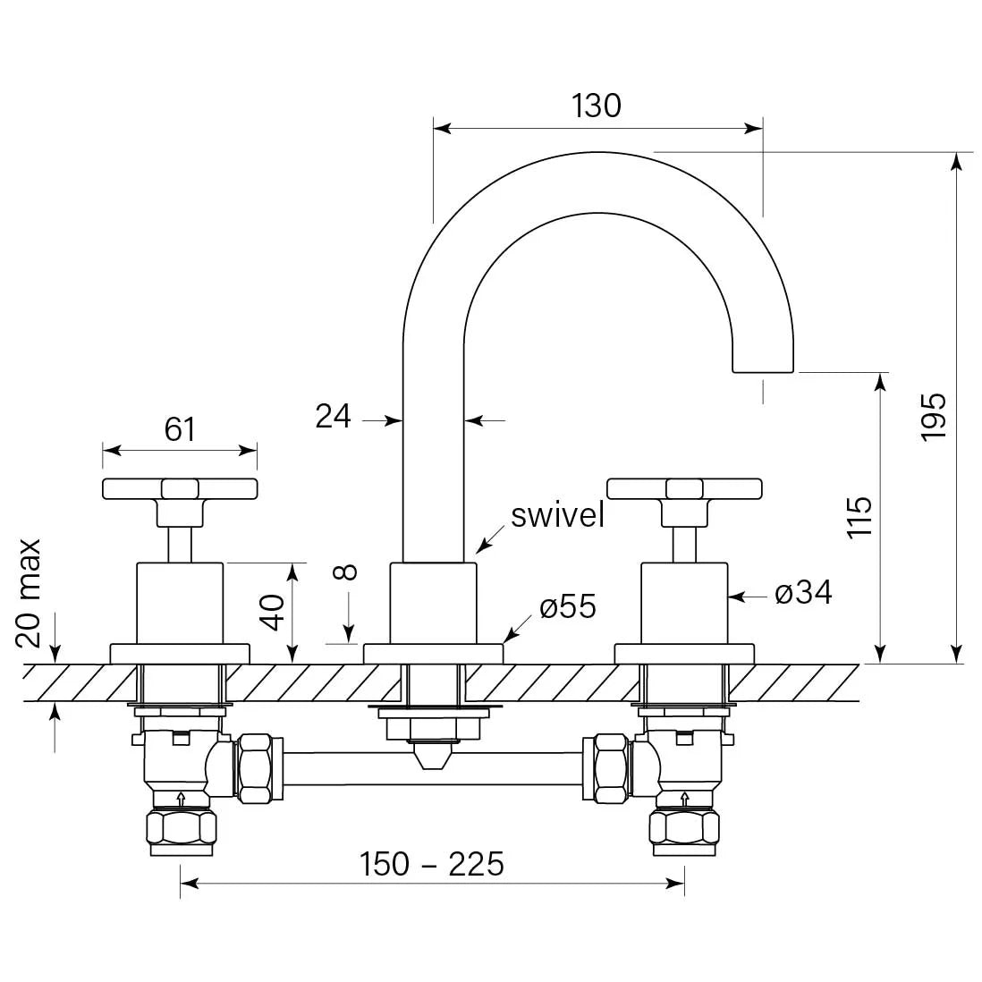 Faucet Strommen Chisel D Basin Set dimensions