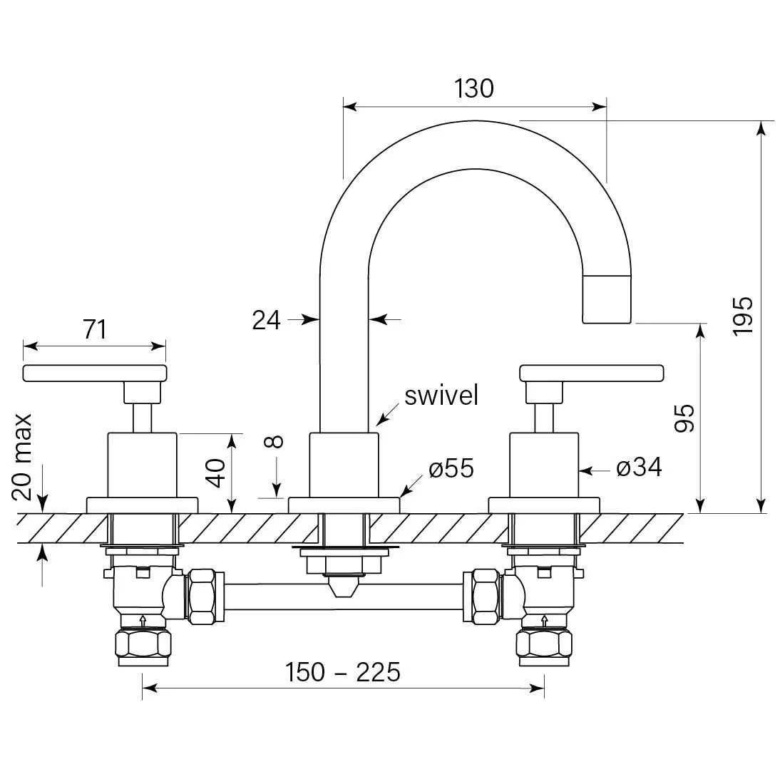 Faucet Strommen Chisel D Lever Basin Set dimensions