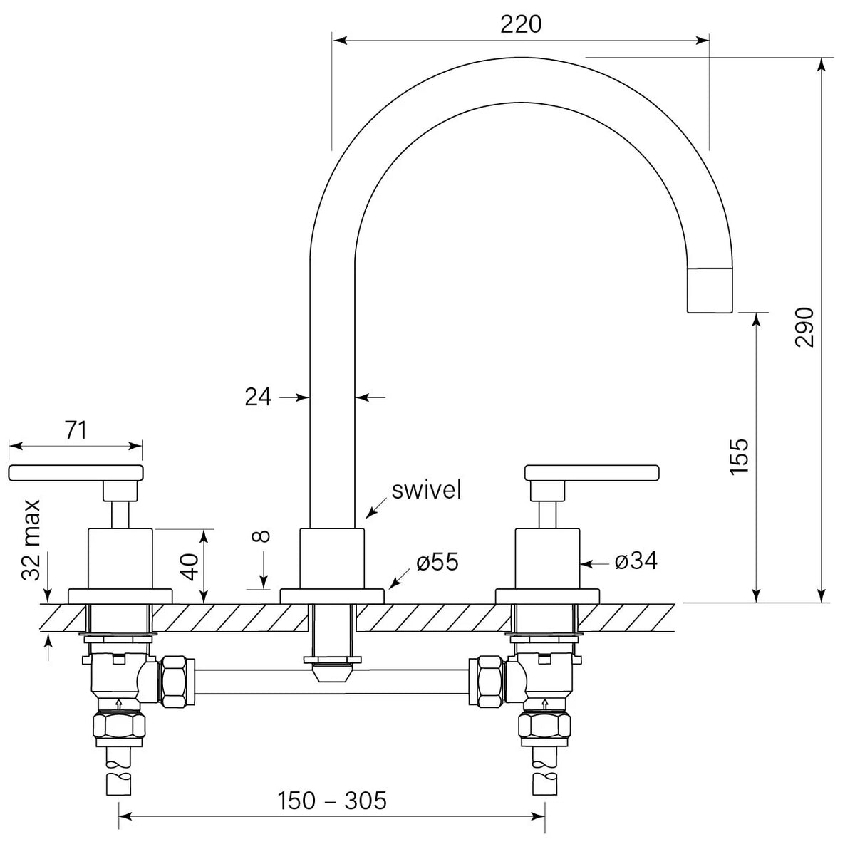 Faucet Strommen Chisel D Lever Spa Set Hob dimensions