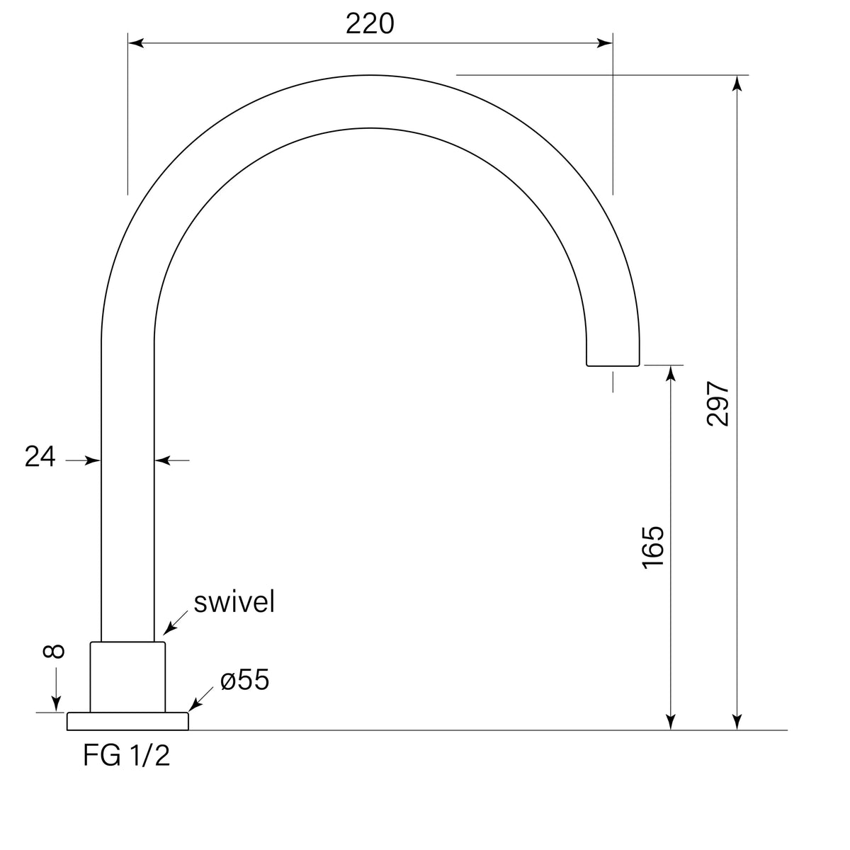 Faucet Strommen Chisel D Hob Spa Spout dimensions