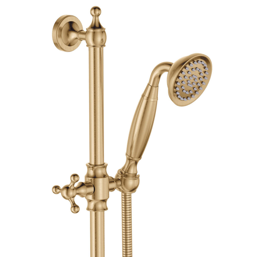 Fienza Lillian Lever Rail Shower Set Urban Brass with Ceramic White Handle