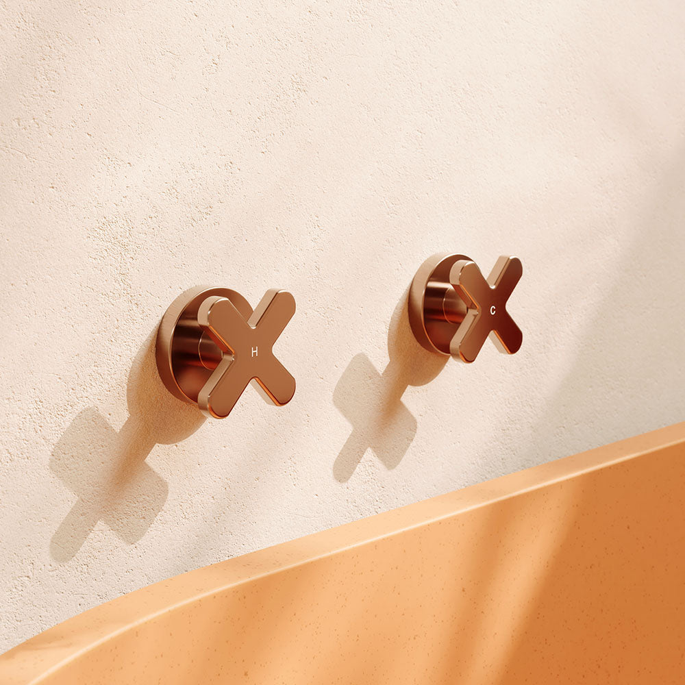 Kaya Cross Wall Taps, Brushed Copper