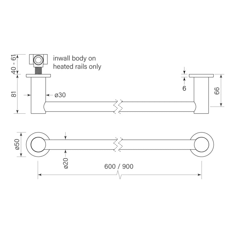 Faucet Strommen Pegasi Heated Towel Rail Single 600