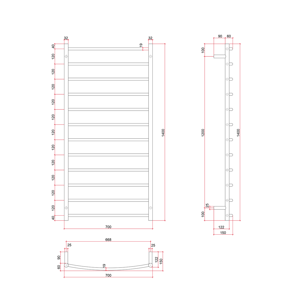 Thermogroup Thermorail 240V Curved Round Ladder Heated Towel Rail Polished Stainless Steel