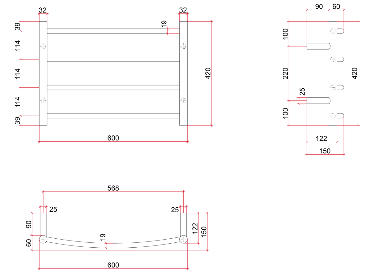 Thermogroup Thermorail 240V Curved Round Ladder Heated Towel Rail Polished Stainless Steel