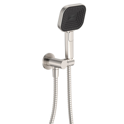 Fienza Kuro Hand Shower Round Plate Soft Square Head Brushed Nickel