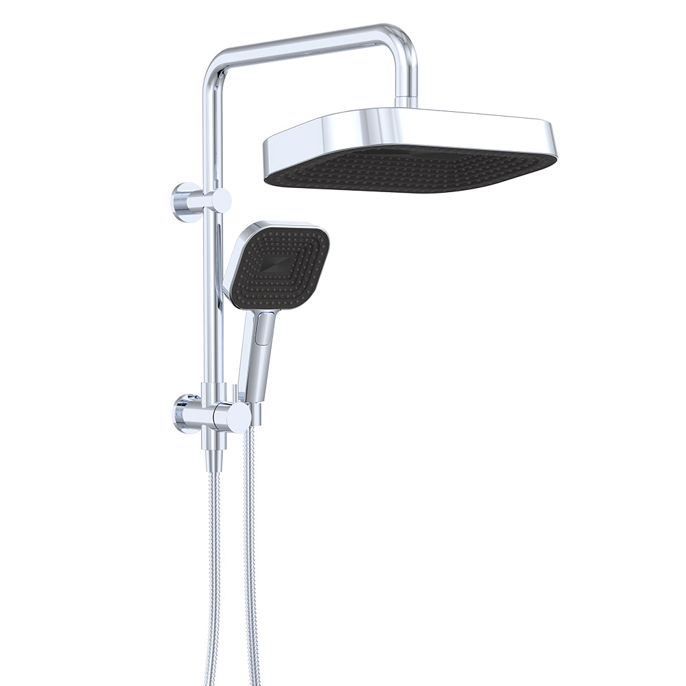 Fienza Kuro Twin Half Rail Shower Soft Square Head Chrome