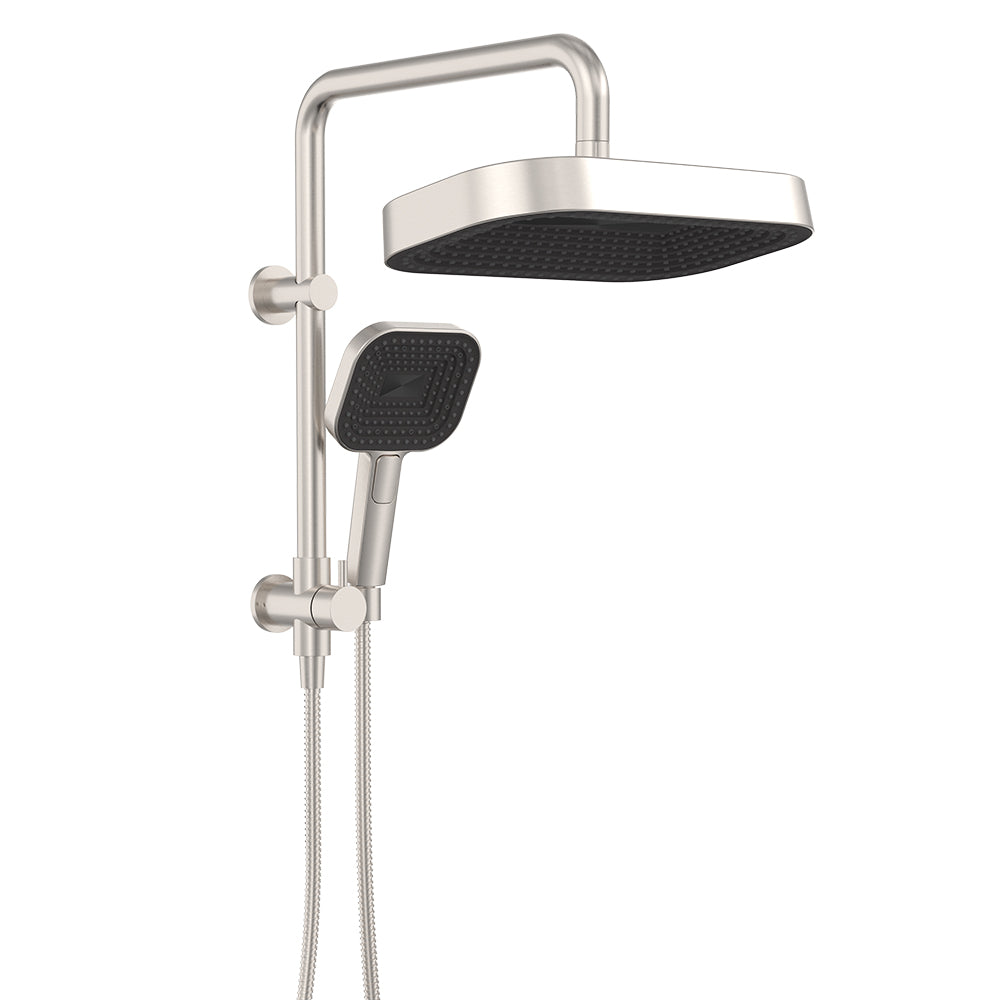 Fienza Kuro Twin Half Rail Shower Soft Square Head Brushed Nickel