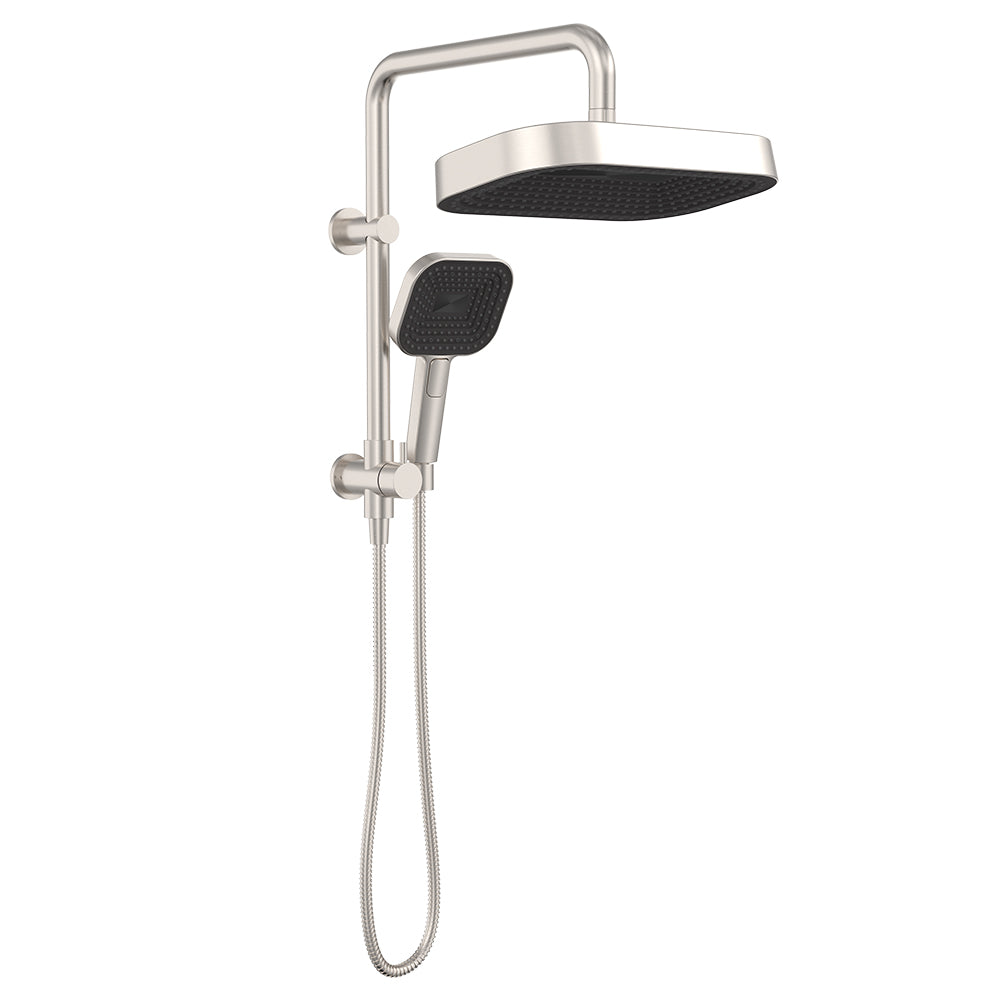 Fienza Kuro Twin Half Rail Shower Soft Square Head Brushed Nickel
