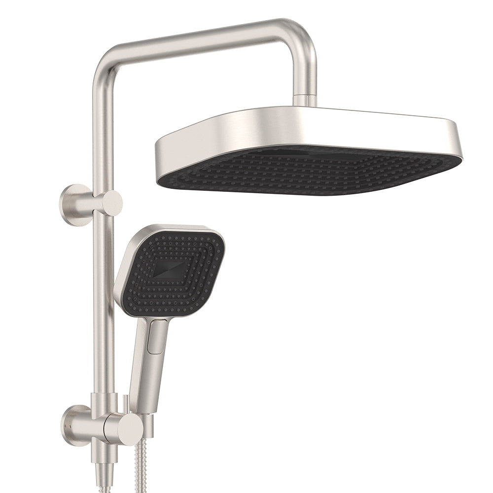 Fienza Kuro Twin Half Rail Shower Soft Square Head Brushed Nickel