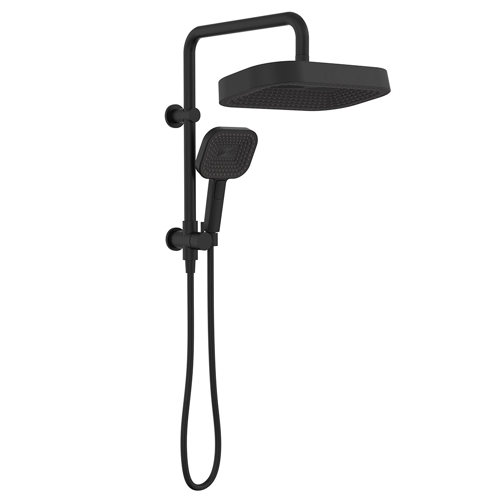 Fienza Kuro Twin Half Rail Shower Soft Square Head Matte Black