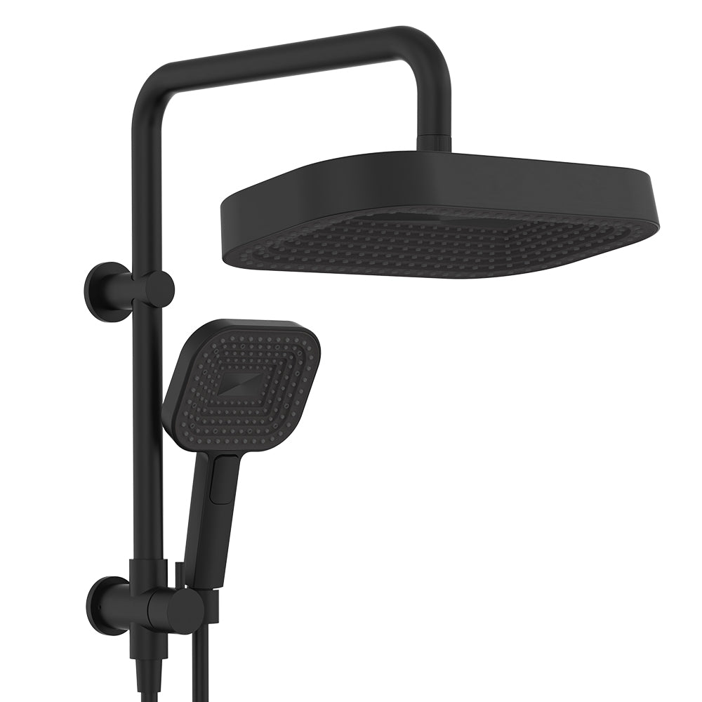 Fienza Kuro Twin Half Rail Shower Soft Square Head Matte Black