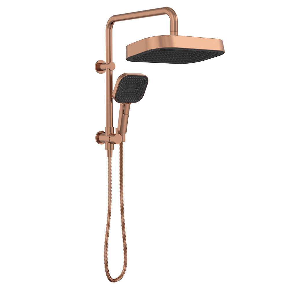 Fienza Kuro Twin Half Rail Shower Soft Square Head Brushed Copper