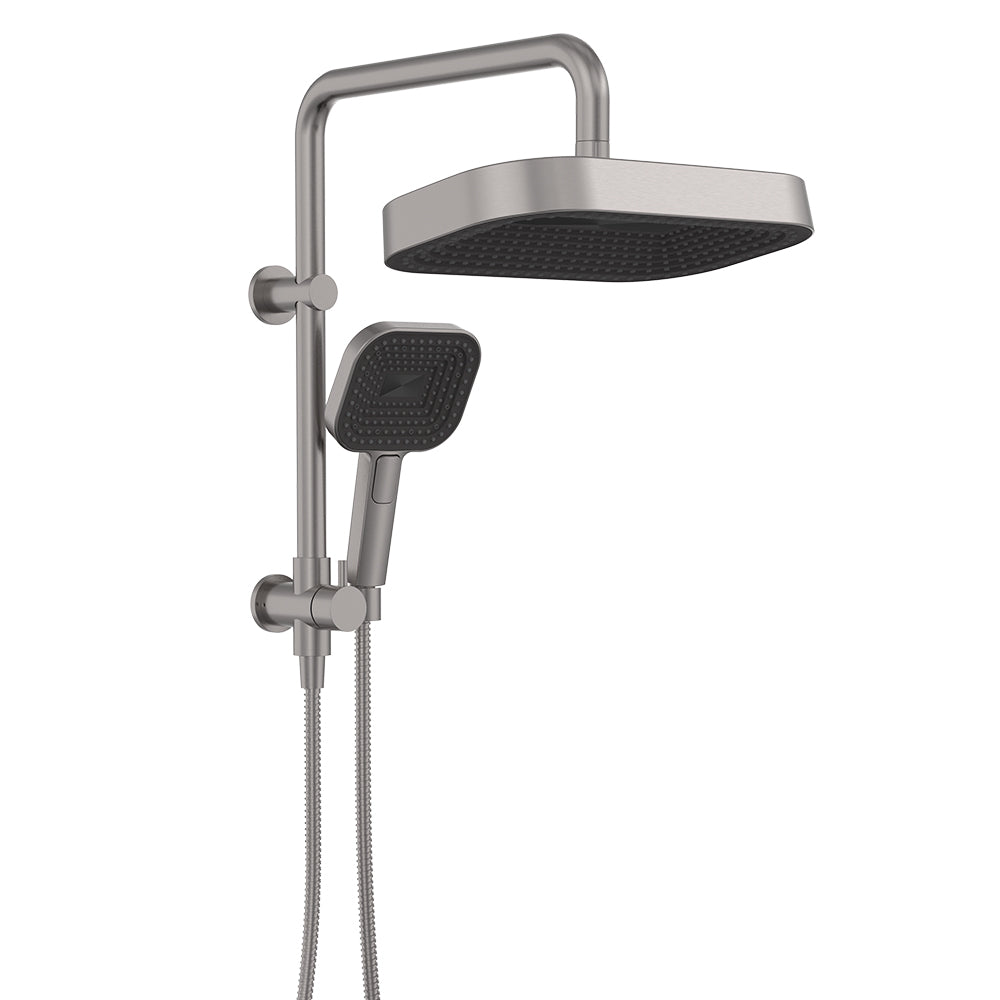 Fienza Kuro Twin Half Rail Shower Soft Square Head Gun Metal