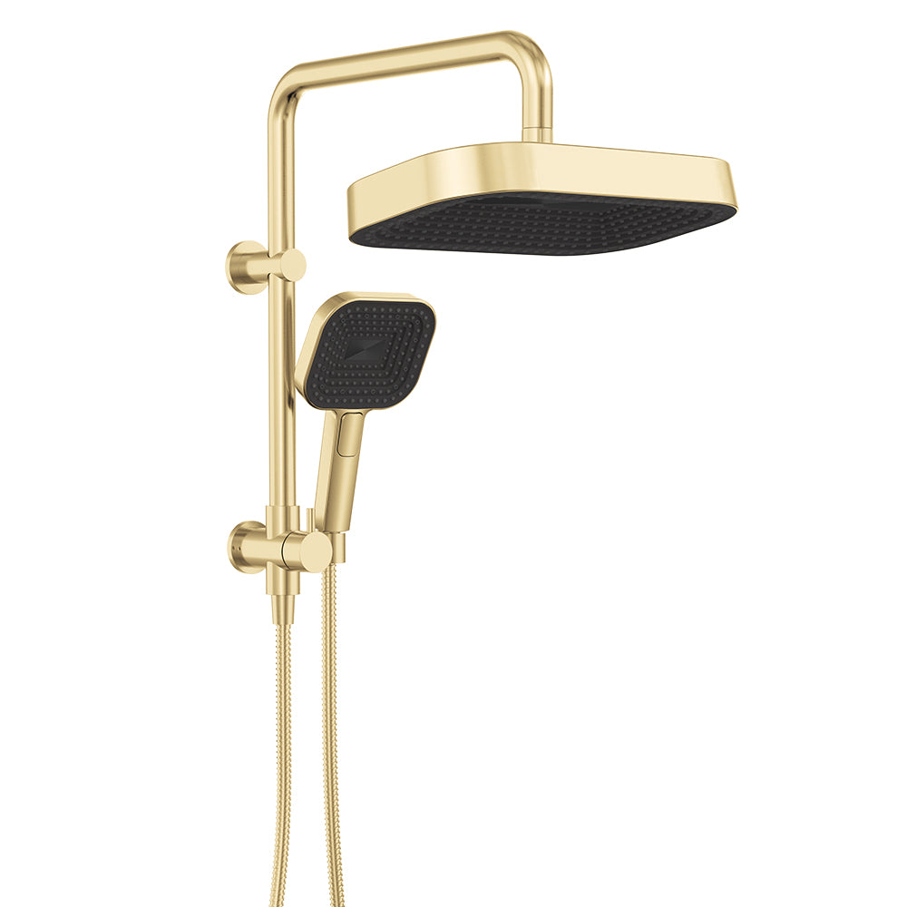 Fienza Kuro Twin Half Rail Shower Soft Square Head Urban Brass