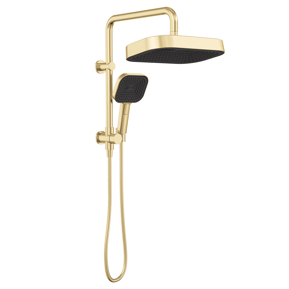 Fienza Kuro Twin Half Rail Shower Soft Square Head Urban Brass