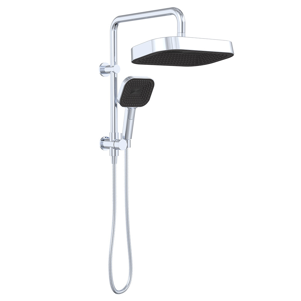 Fienza Kuro Twin Half Rail Shower Soft Square Head Chrome