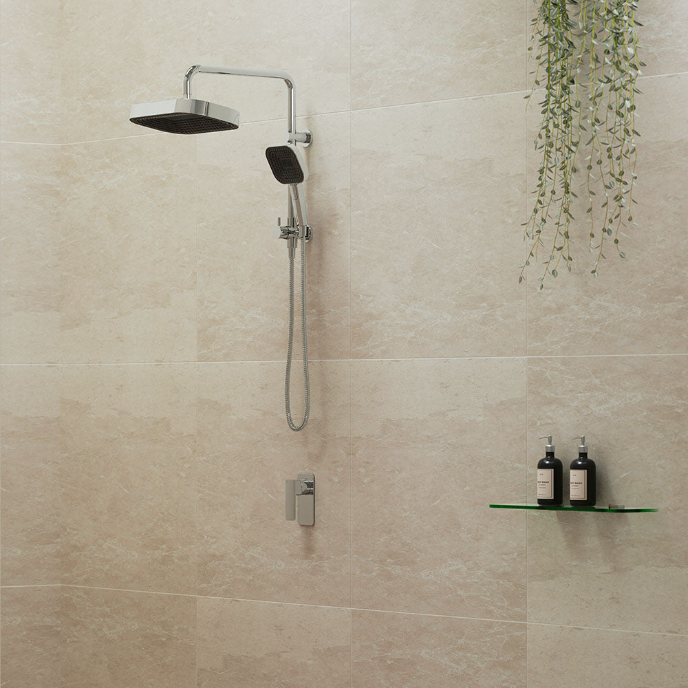 Fienza Kuro Twin Half Rail Shower Soft Square Head Chrome