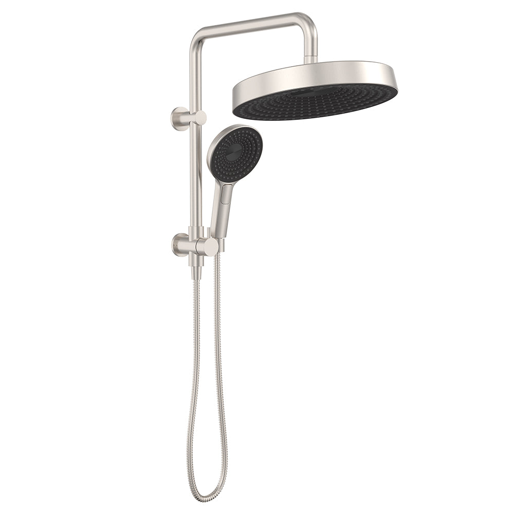 Fienza Kuro Twin Half Rail Shower Round Head Brushed Nickel