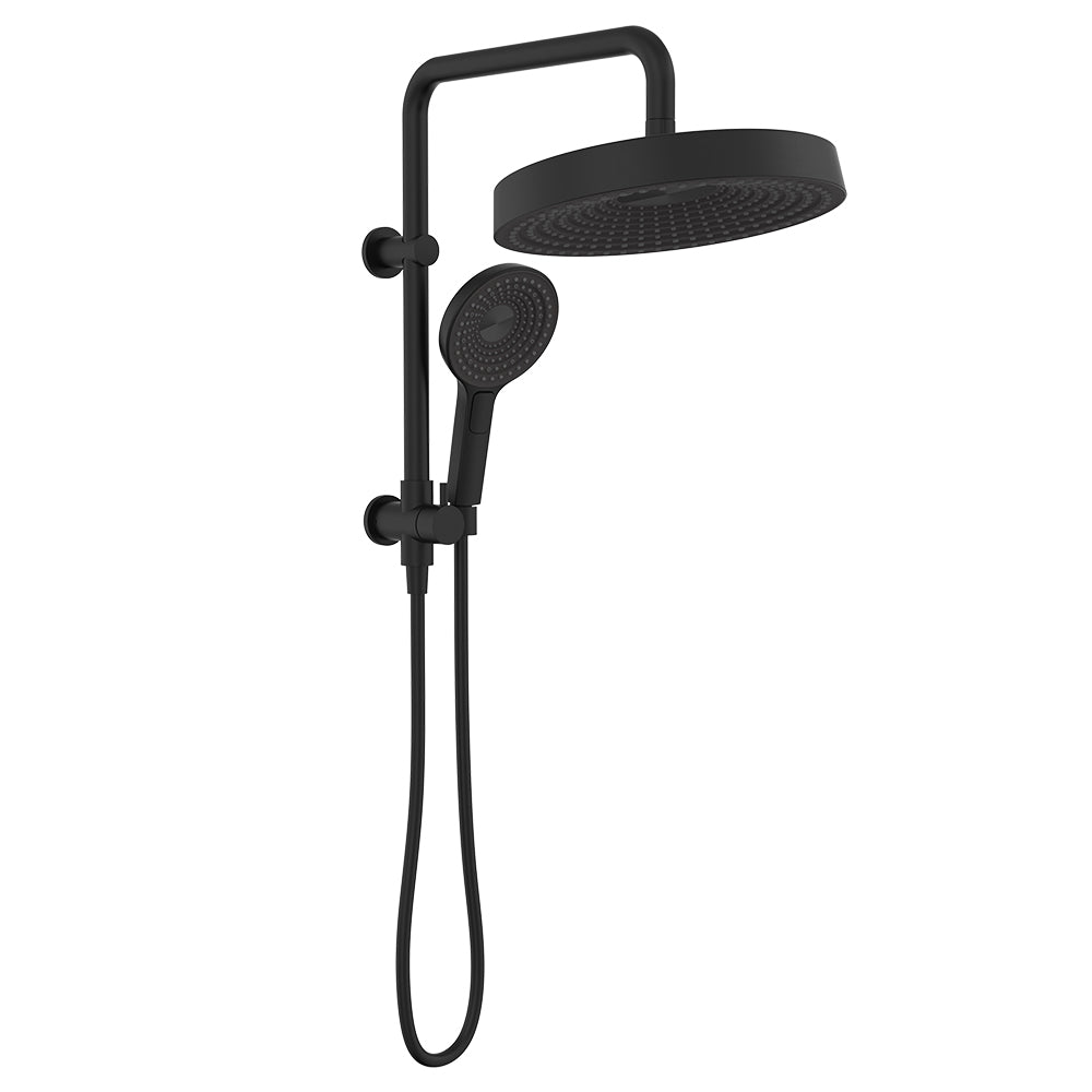 Fienza Kuro Twin Half Rail Shower Round Head Matte Black