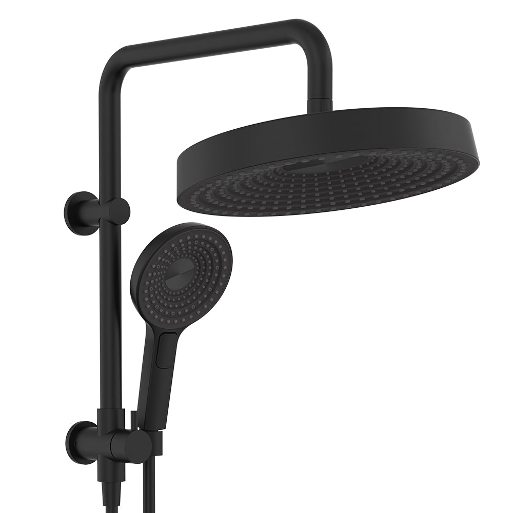 Fienza Kuro Twin Half Rail Shower Round Head Matte Black