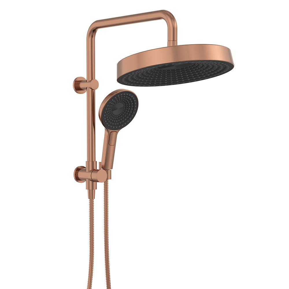 Fienza Kuro Twin Half Rail Shower Round Head Brushed Copper