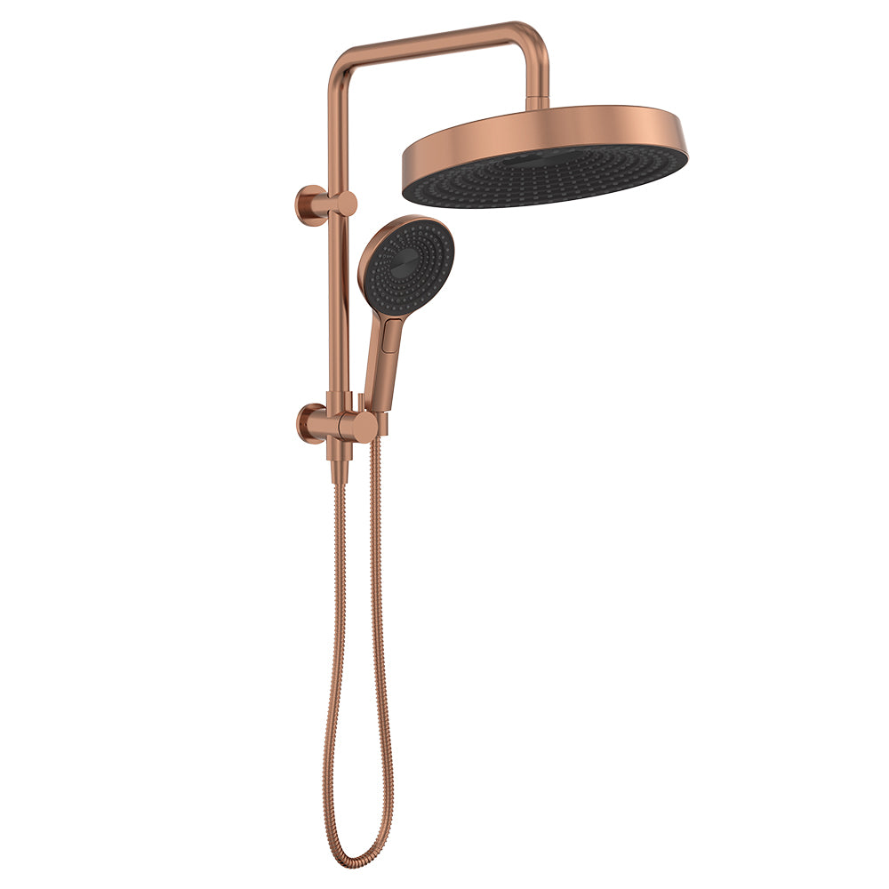 Fienza Kuro Twin Half Rail Shower Round Head Brushed Copper