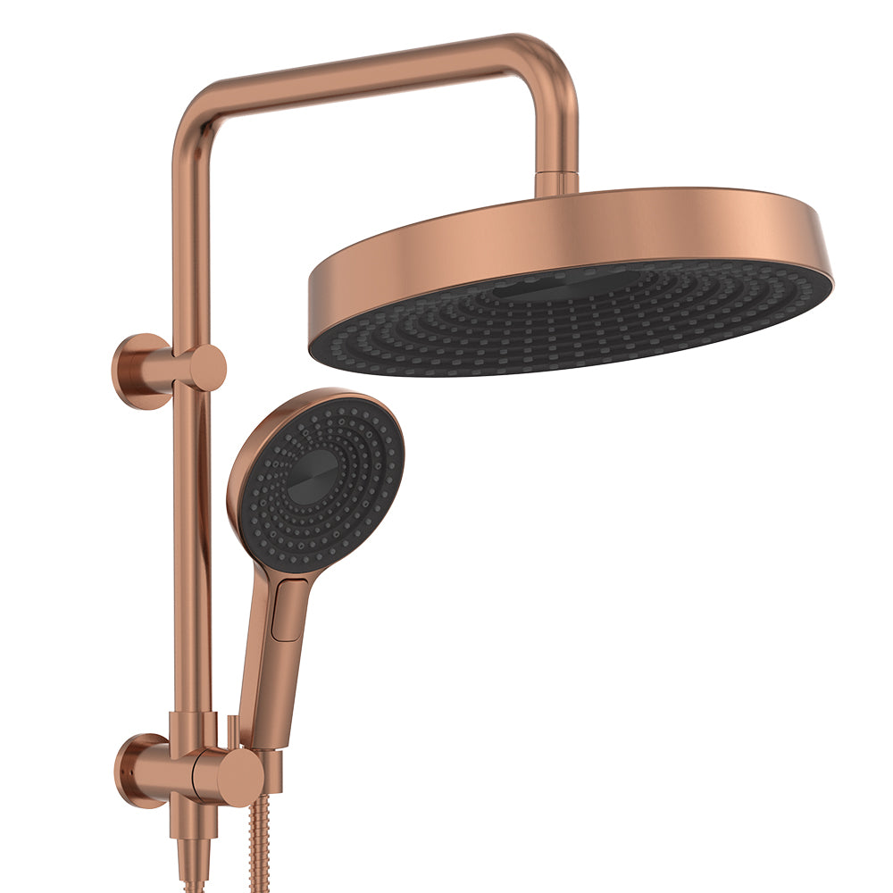 Fienza Kuro Twin Half Rail Shower Round Head Brushed Copper