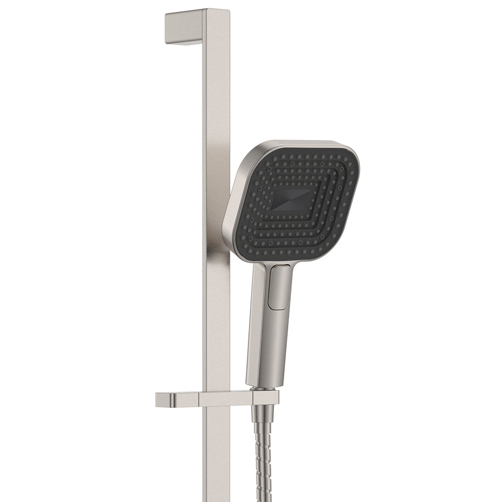 Fienza Kuro Rail Shower Soft Square Head Brushed Nickel