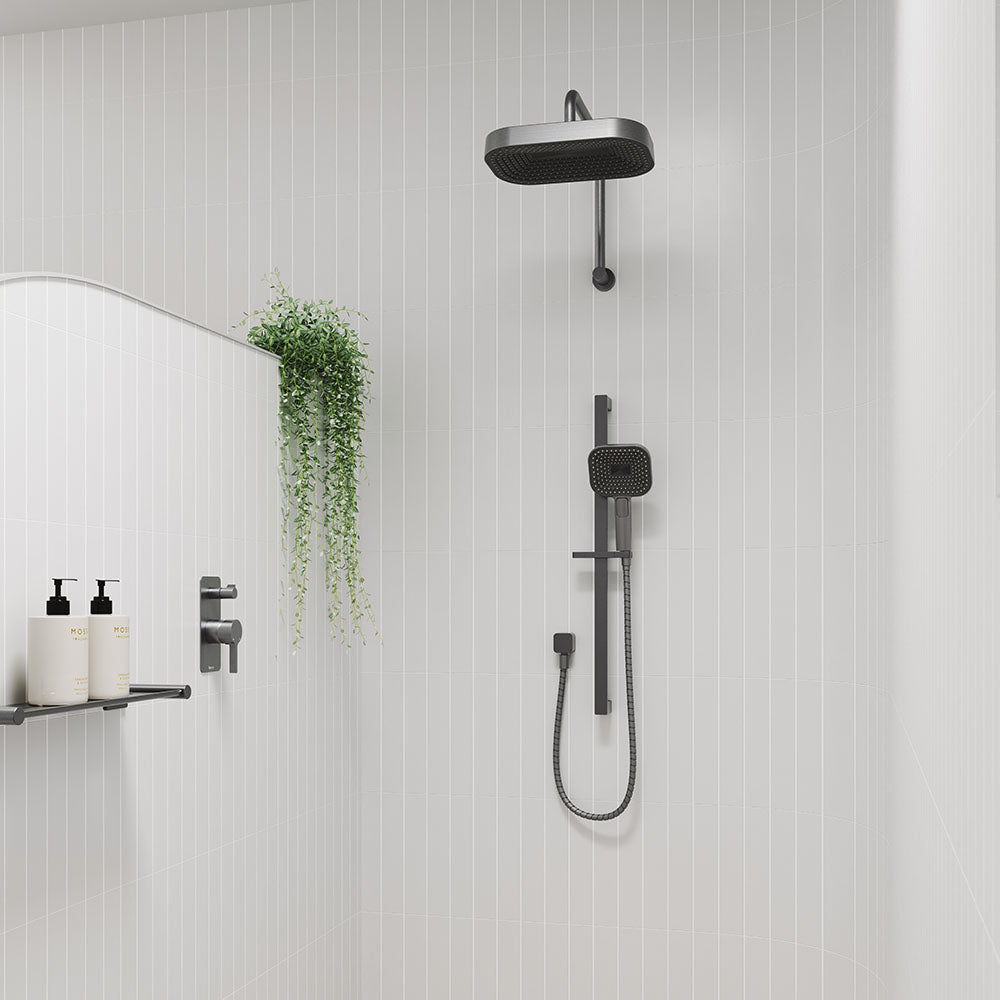 Fienza Kuro Rail Shower Soft Square Head Gun Metal