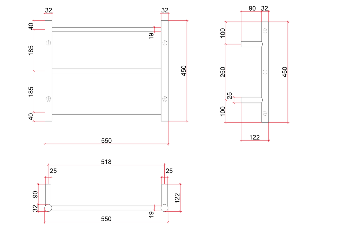 Thermogroup Thermorail 240V Straight Round Budget Heated Towel Rail Polished Stainless Steel