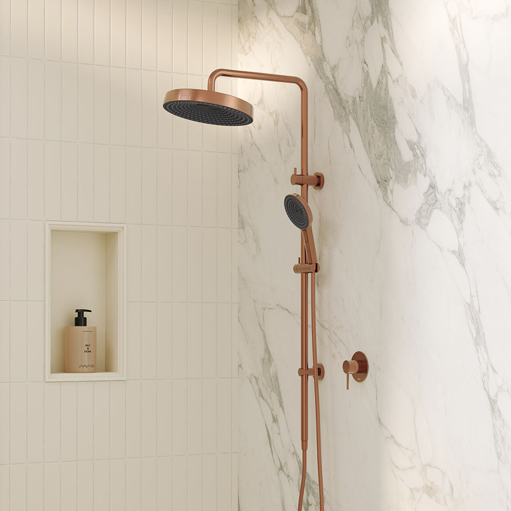 Fienza Kuro Twin Shower Round Head Brushed Copper