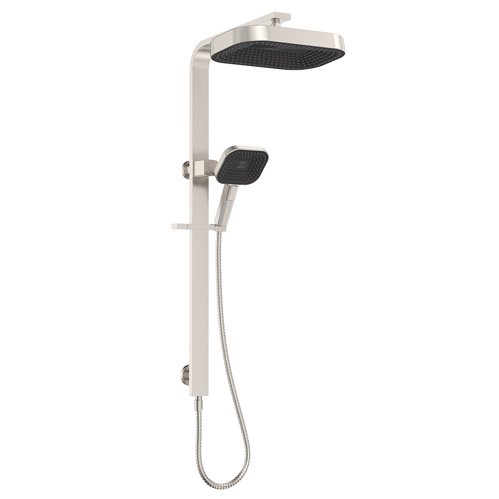 Fienza Kuro Deluxe Twin Shower Soft Square Head Brushed Nickel