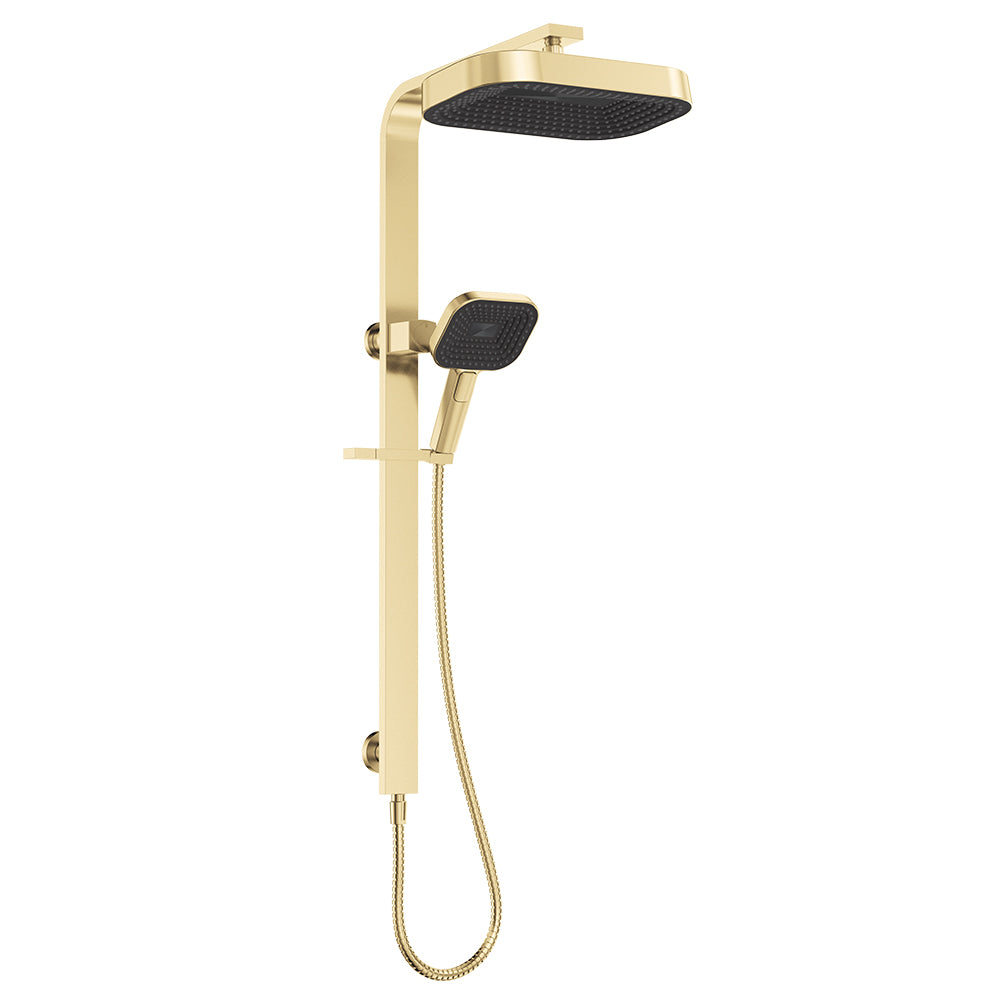 Fienza Kuro Deluxe Twin Shower Soft Square Head Urban Brass