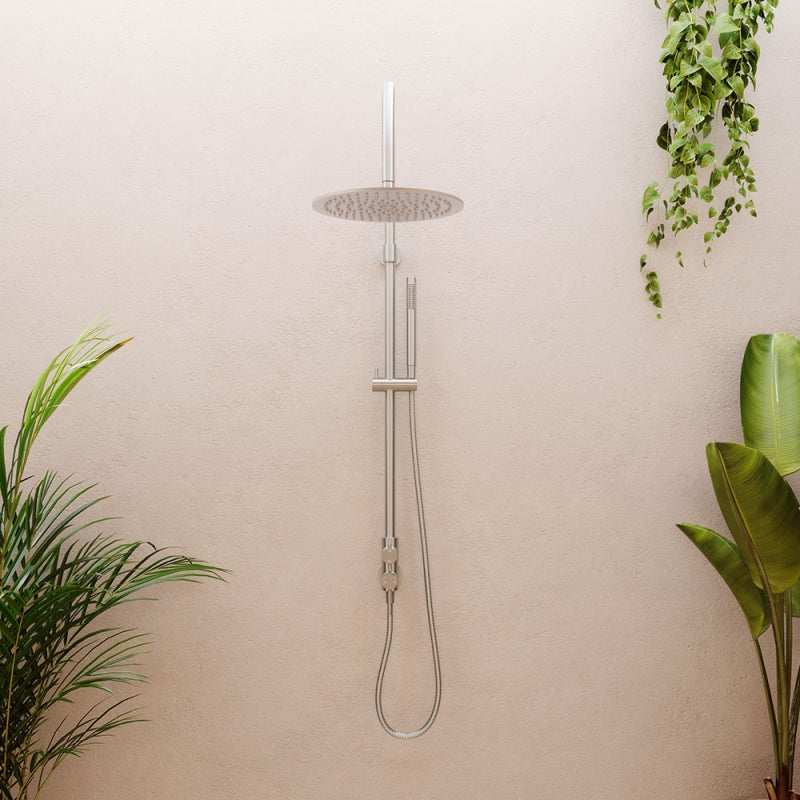 Fienza Kaya Wall Mounted Outdoor Twin Shower, Brushed Stainless Steel