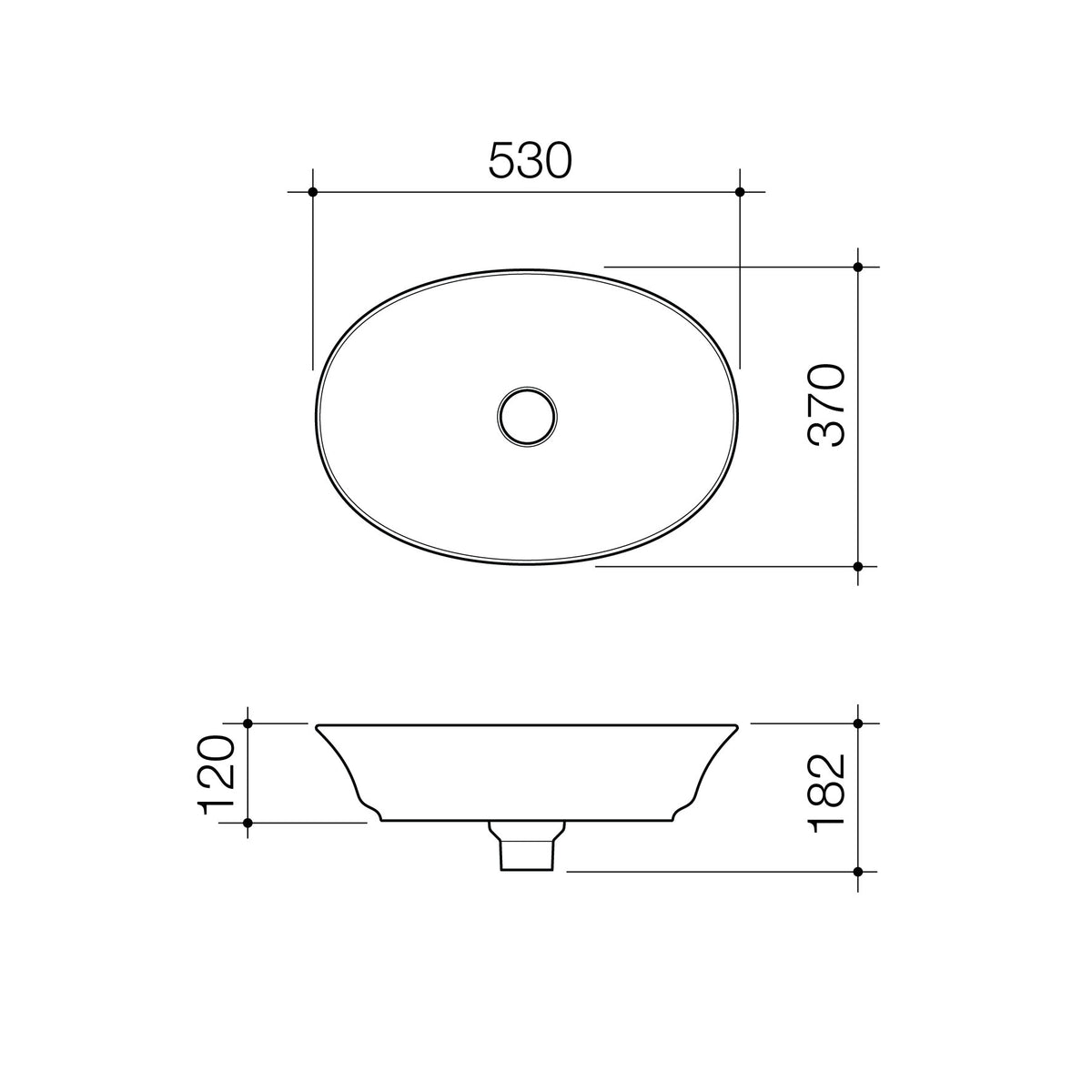Caroma Riviere Above Counter Basin - No Tap Hole - White specification drawing
