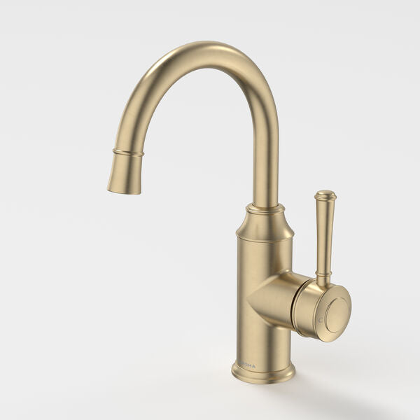 Caroma Riviere Gooseneck Basin Mixer - Brushed Brass