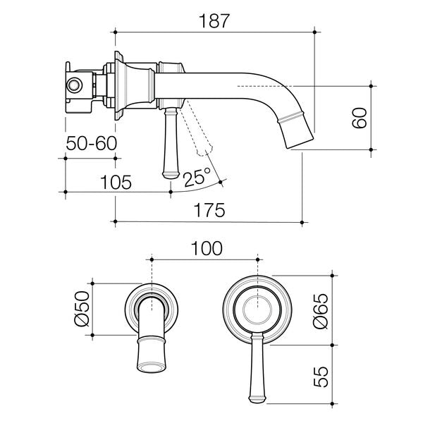 Caroma Riviere Wall Basin/Bath Mixer 175mm - Chrome