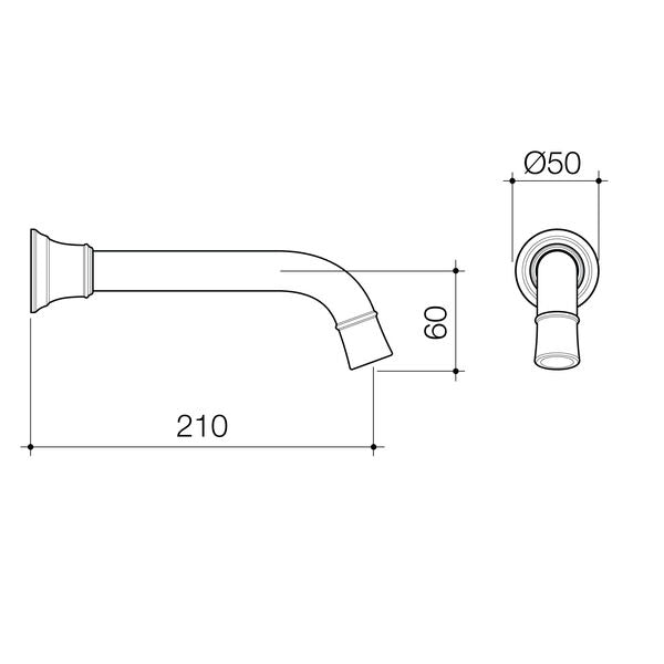 Caroma Riviere Wall Basin/Bath Outlet 210mm - Brushed Brass
