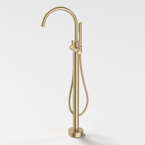 Caroma Riviere Freestanding Bath Filler with Handshower - Brushed Brass