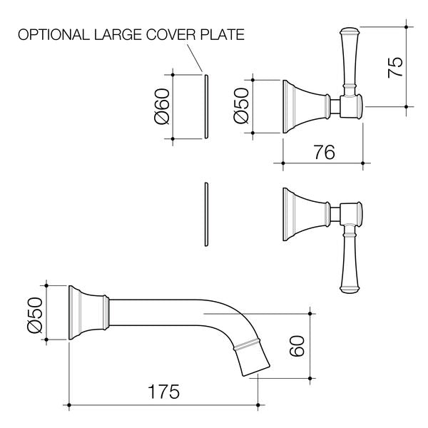 Caroma Riviere Wall Basin/Bath Set 175mm - Brushed Brass