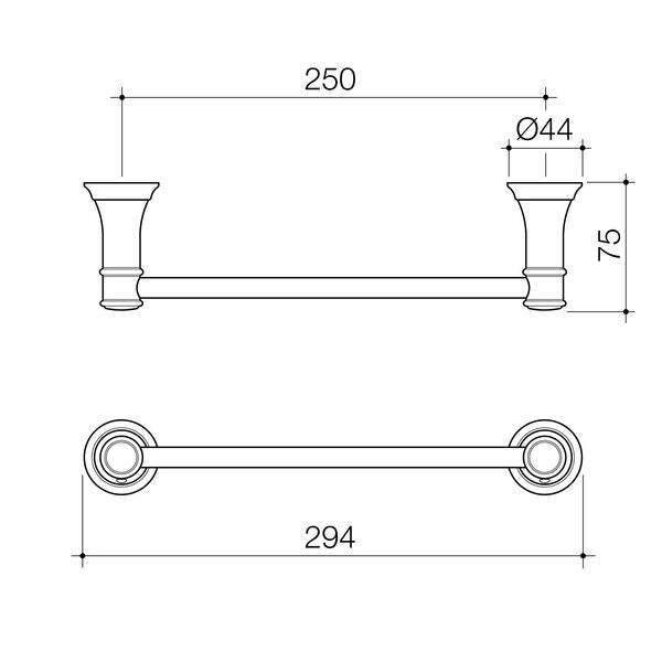 Caroma Riviere Hand Towel Rail - Brushed Nickel specification drawing