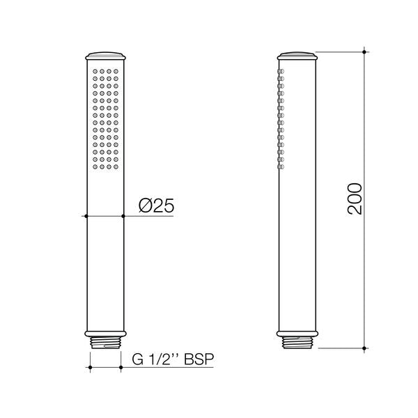 Caroma Riviere Microphone Handset - Brushed Brass specification drawing