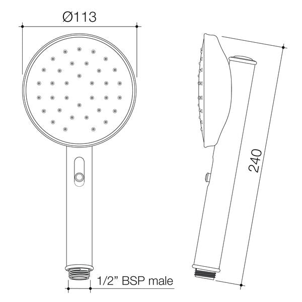 Caroma Riviere Handset - Chrome specification drawing