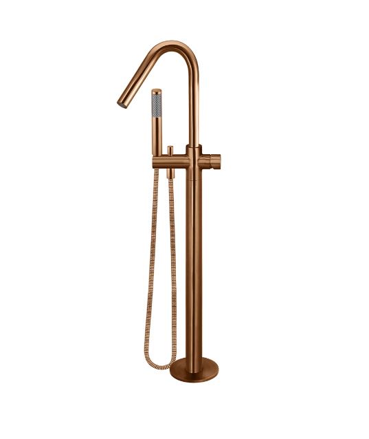 Meir Round Pinless Freestanding Bath Spout and Hand Shower Lustre Bronze