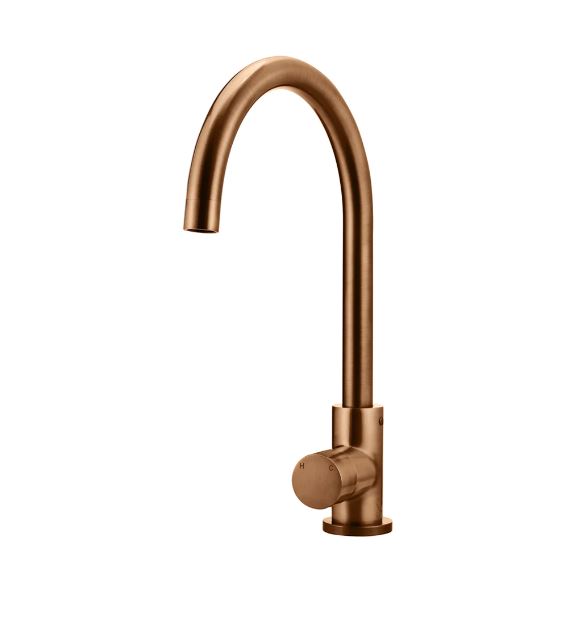 Meir Round Gooseneck Kitchen Mixer Tap with Pinless Handle - Lustre Bronze