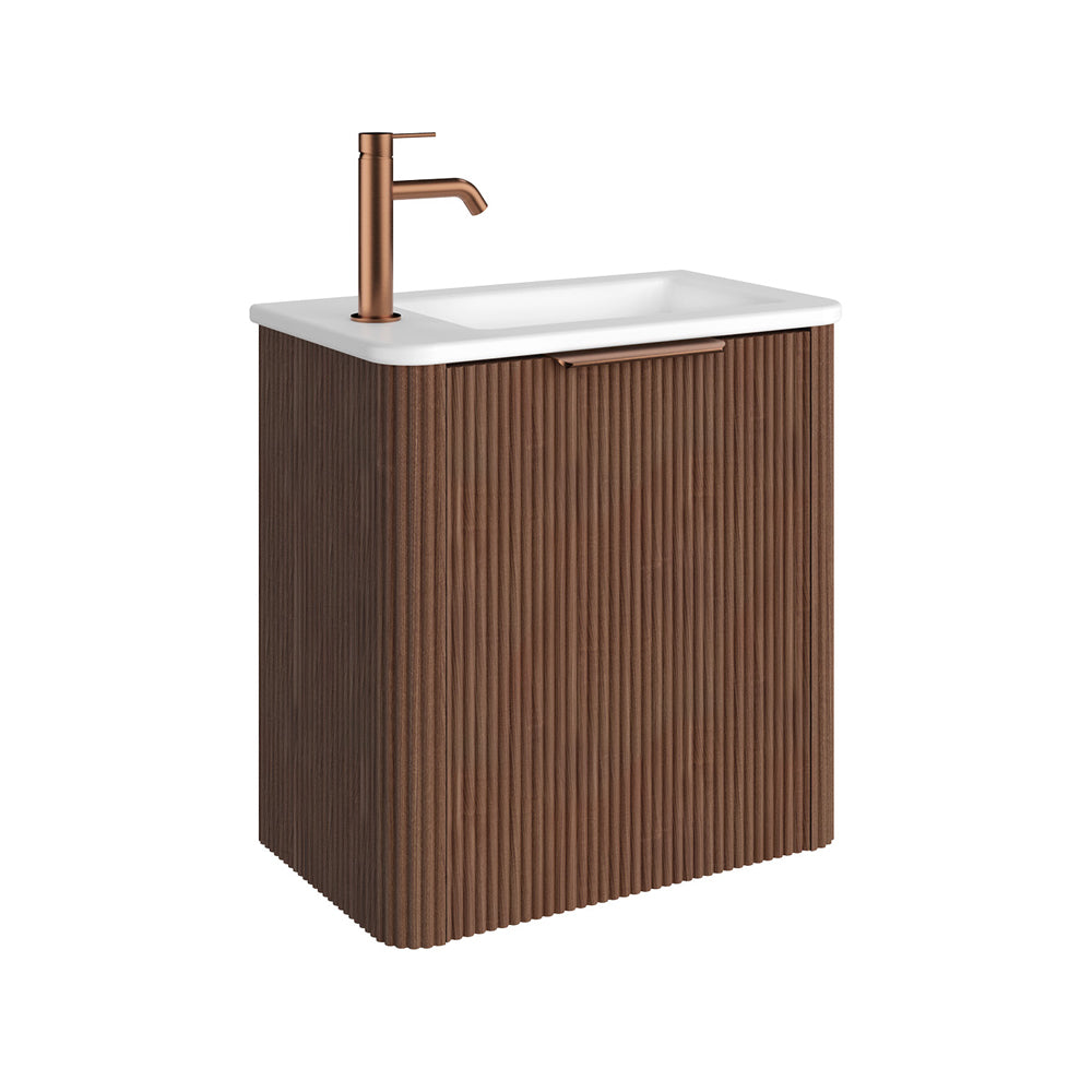 Fienza Minka Mini 550 Wall Hung Vanity Left Hand Tap Walnut